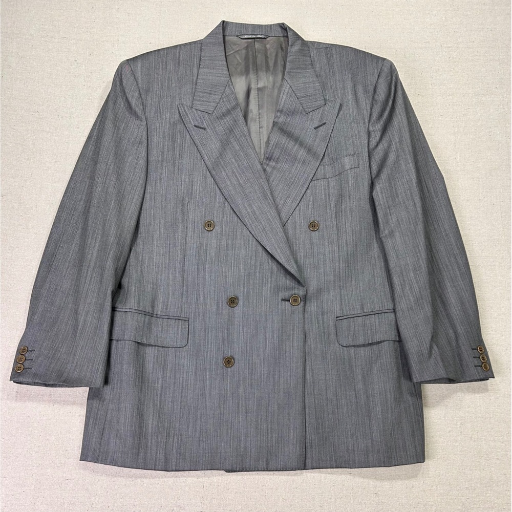 Canali Milano Mens 54 R Grey 100% Pure Wool Double Breasted Blazer Jacket Italy